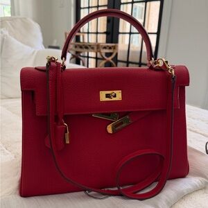 Red Leather Kelly Crossbody Bag